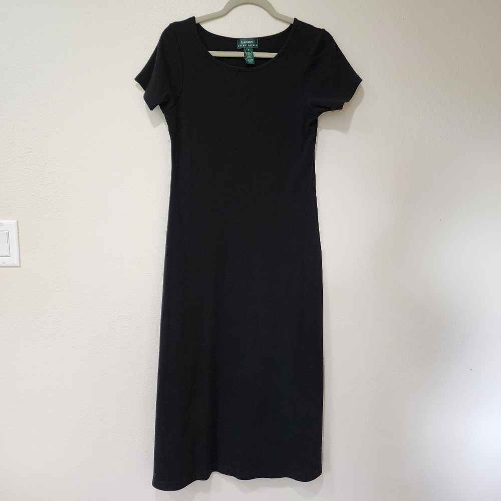 Lauren Ralph Lauren Black Maxi Dress Cotton Knit Stretch Minimalist size Small